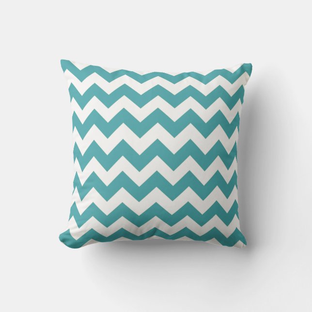 Turquoise en Witte Chevron ZigZag Gestreepte Kusse Kussen (Voorkant)