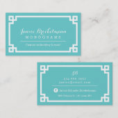 Turquoise en witte chique Griekse Key Border Visitekaartje (Voorkant / Achterkant)