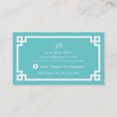 Turquoise en witte chique Griekse Key Border Visitekaartje (Achterkant)