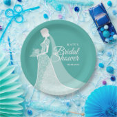 Turquoise en witte elegante kanten bruidsjurk papieren bordje (Feest)