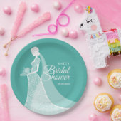 Turquoise en witte elegante kanten bruidsjurk papieren bordje (Feest)