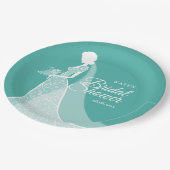 Turquoise en witte elegante kanten bruidsjurk papieren bordje (Gekanteld)