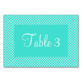 Turquoise en witte gestippelde nummers kaart