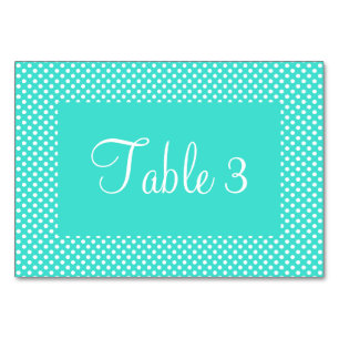 Turquoise en witte gestippelde nummers kaart