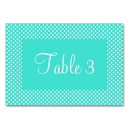 Turquoise en witte gestippelde nummers kaart (Achterkant)
