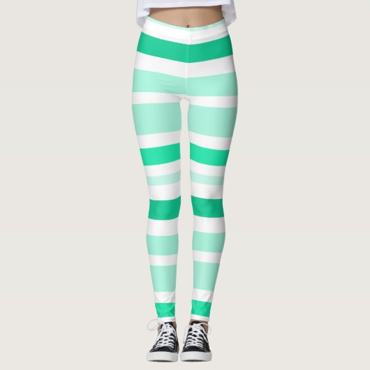 Turquoise en Witte Gestreepte Leggings (Voorkant)