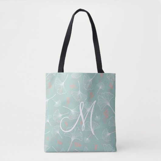 Turquoise en witte Ginkgo Monogram Canvas tas (Voorkant)