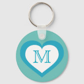 Turquoise en witte hart monogram sleutelhanger (Voorkant)