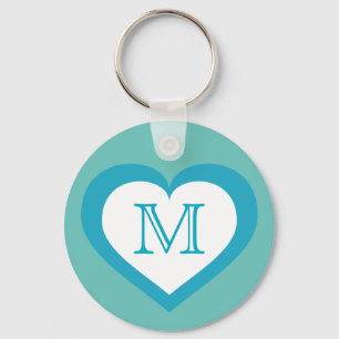 Turquoise en witte hart monogram sleutelhanger