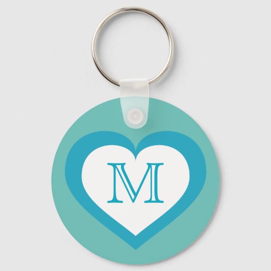 Turquoise en witte hart monogram sleutelhanger (Voorkant)