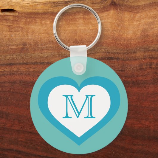 Turquoise en witte hart monogram sleutelhanger (Voorkant)