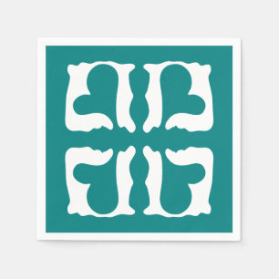 Turquoise en Witte Harten Servet