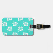 Turquoise en Witte Hibiscus Bloempatroon Bagagelabel (Voorkant horizontaal)