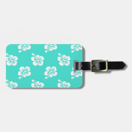 Turquoise en Witte Hibiscus Bloempatroon Bagagelabel