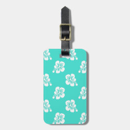 Turquoise en witte hibiscus bloempatroon bagagelabel