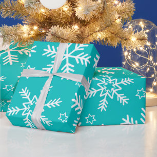 Turquoise en witte kerst-sneeuwvlokken cadeaupapier