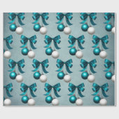 Turquoise en Witte Kerstbal Ornament Cadeaupapier (Vlak)