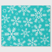 Turquoise en witte kerstsnowflakes cadeaupapier (Vlak)