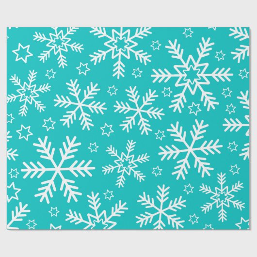 Turquoise en witte kerstsnowflakes cadeaupapier (Vlak)
