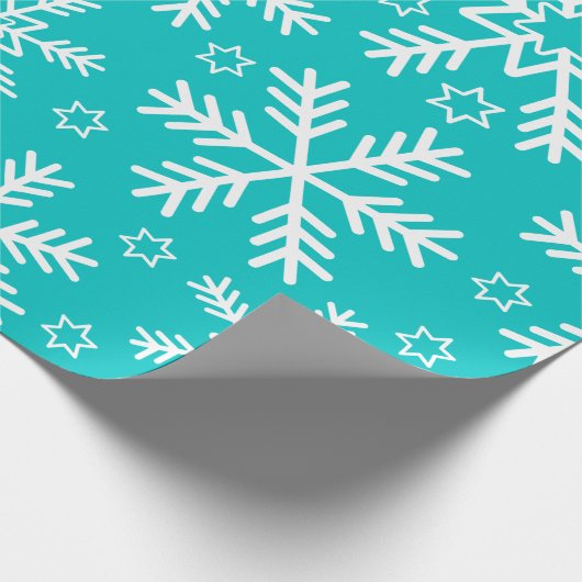 Turquoise en witte kerstsnowflakes cadeaupapier (Hoek)