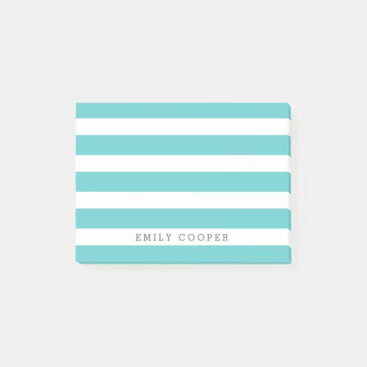 Turquoise en witte klassieke strepen Monogram Post-it® Notes (Voorkant)