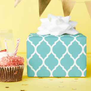 Turquoise en witte Marokkaanse Quatrefoil Cadeaupapier