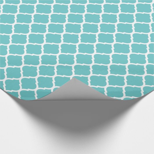 Turquoise en witte Marokkaanse Quatrefoil Cadeaupapier (Hoek)