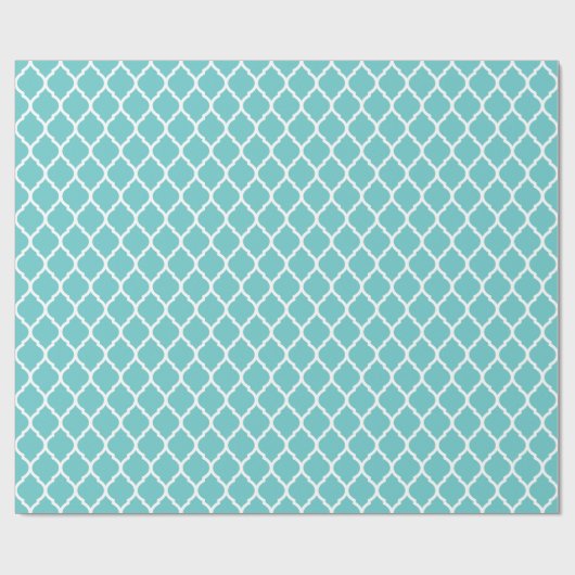 Turquoise en witte Marokkaanse Quatrefoil Cadeaupapier (Vlak)