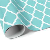 Turquoise en witte Marokkaanse Quatrefoil Cadeaupapier (Rol Hoek)