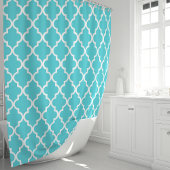 Turquoise en witte Marokkaanse Quatrefoil Douchegordijn