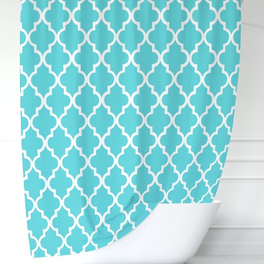 Turquoise en witte Marokkaanse Quatrefoil Douchegordijn