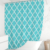 Turquoise en witte Marokkaanse Quatrefoil Douchegordijn