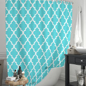 Turquoise en witte Marokkaanse Quatrefoil Douchegordijn
