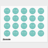Turquoise en witte monogram elegante bruiloft ronde sticker (Vel)