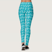 Turquoise en witte Muzieknoten Leggings (Achterkant)