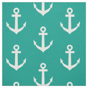 Turquoise en witte nautische anker textielstof stof
