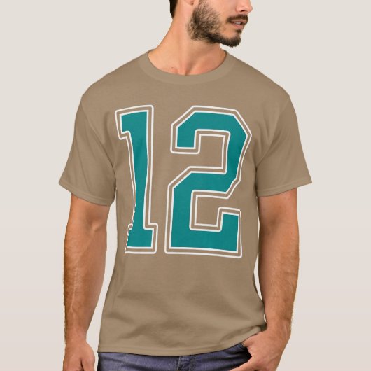 Turquoise en witte nummer 12 jersey speler uniform t-shirt (Voorkant)
