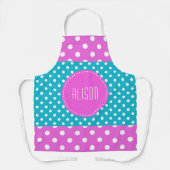 Turquoise en witte polka dots met roze monogram schort (Voorkant)