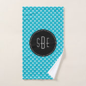 Turquoise en witte polka dots met zwart monogram bad handdoek (Handdoek)