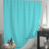 Turquoise en witte polka stippen douchegordijn