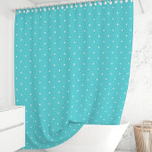 Turquoise en witte polka stippen douchegordijn
