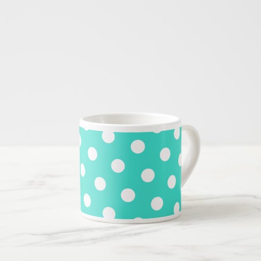 Turquoise en witte polka stippen espresso kop (Voorkant rechts)