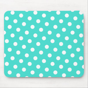 Turquoise en witte polka stippen muismat