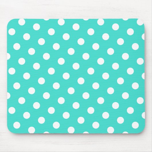 Turquoise en witte polka stippen muismat (Voorkant)