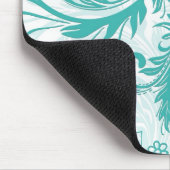 Turquoise en witte retro bloemen & wervelingen ont muismat (Hoek)