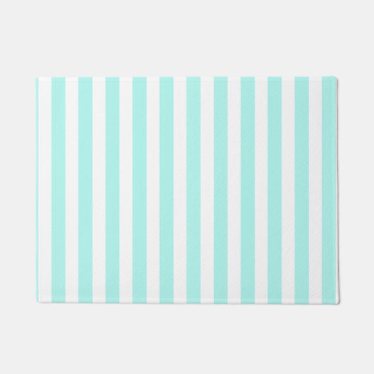 Turquoise en witte snoepjes strepen deurmat (Voorkant)