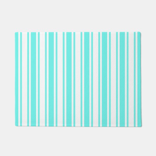 Turquoise en witte snoepjes strepen deurmat (Voorkant)