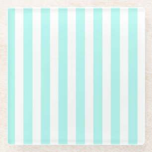Turquoise en witte snoepjes strepen glazen onderzetter