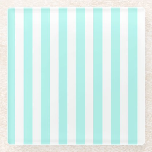 Turquoise en witte snoepjes strepen glazen onderzetter (Voorkant)