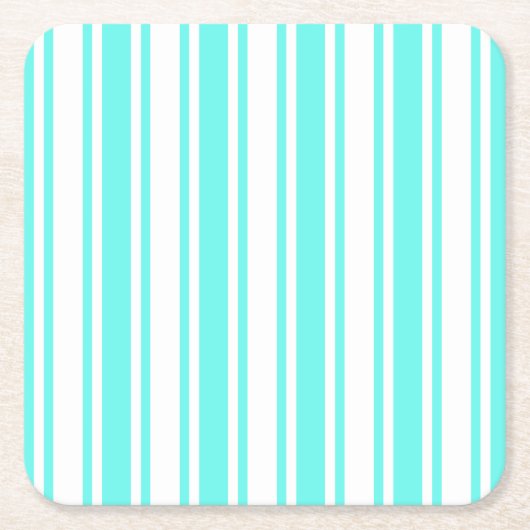 Turquoise en witte snoepjes strepen kartonnen onderzetters (Voorkant)